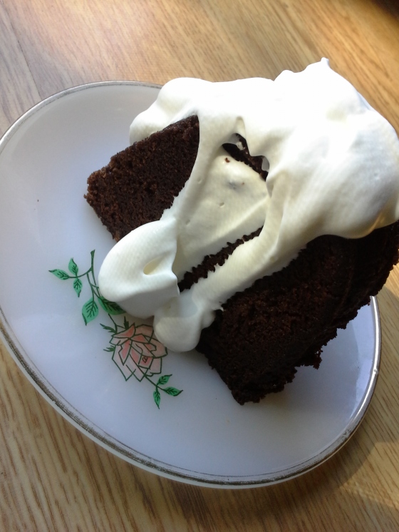 because even a piece of over-the-top boozy chocolate cake needs mounds of whipped cream